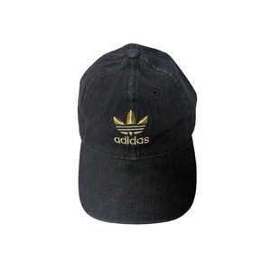 Adidas Originals Trefoil Relaxed Strapback Hat - Black Washed Denim/Gold OS